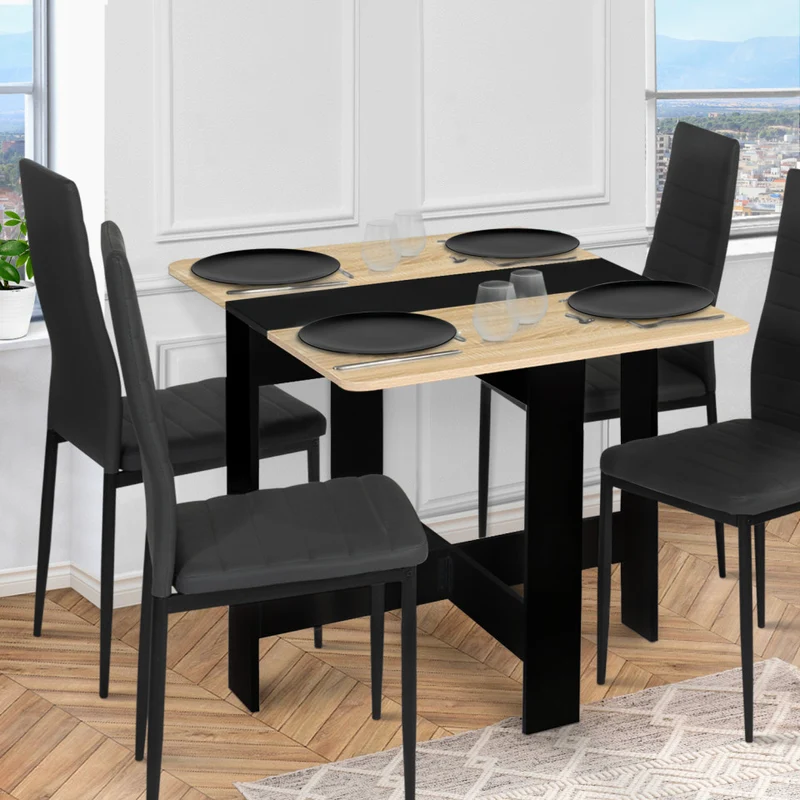 Table repas console pliable plateau naturel et pieds noirs Edi