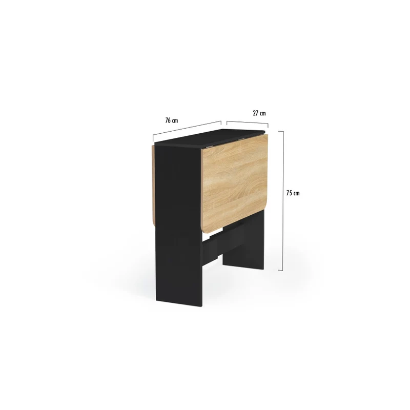 Table repas console pliable plateau naturel et pieds noirs Edi