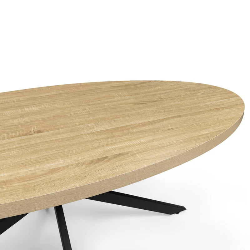 Table repas Céleste plateau ovale effet marbre 200cm et pieds croisés noirs