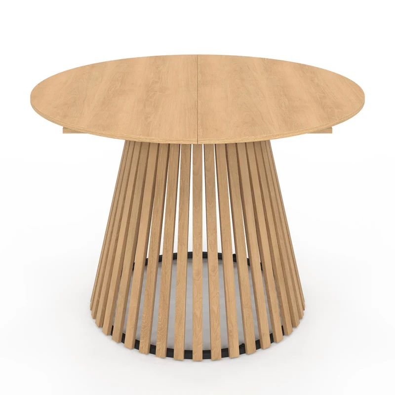 Table repas Camélia plateau rond extensible 110-150cm et pieds lattes