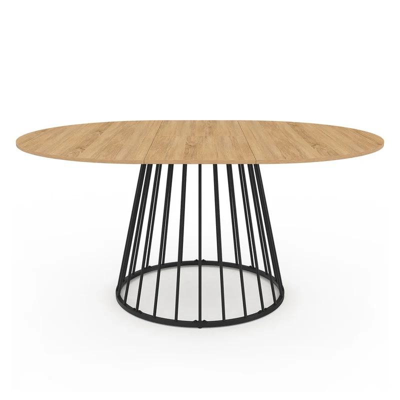Table repas Adelle plateau rond extensible 110-150cm et pied filaire noir