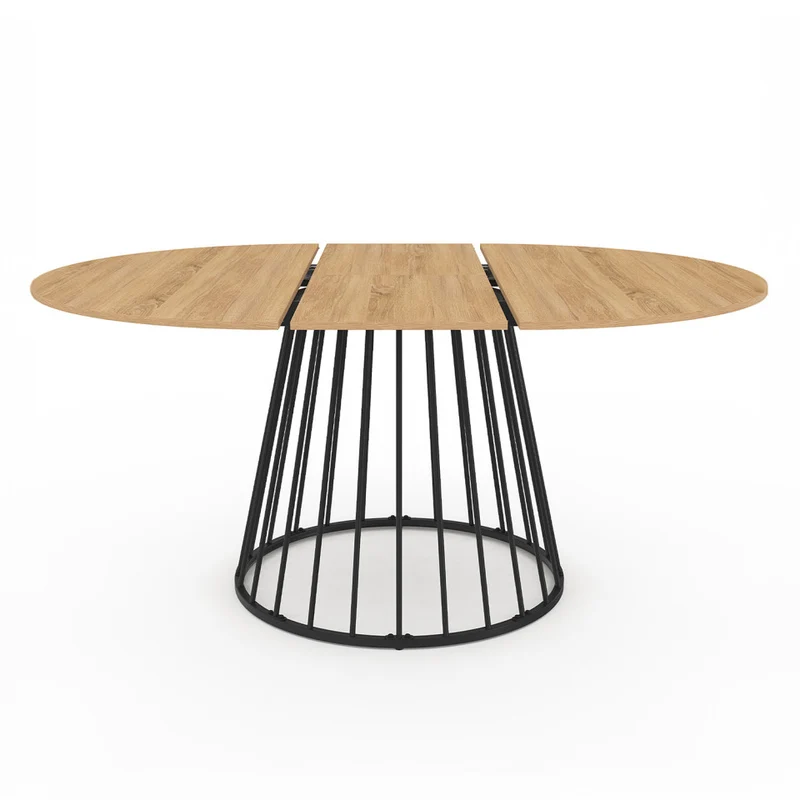 Table repas Adelle plateau rond extensible 110-150cm et pied filaire noir