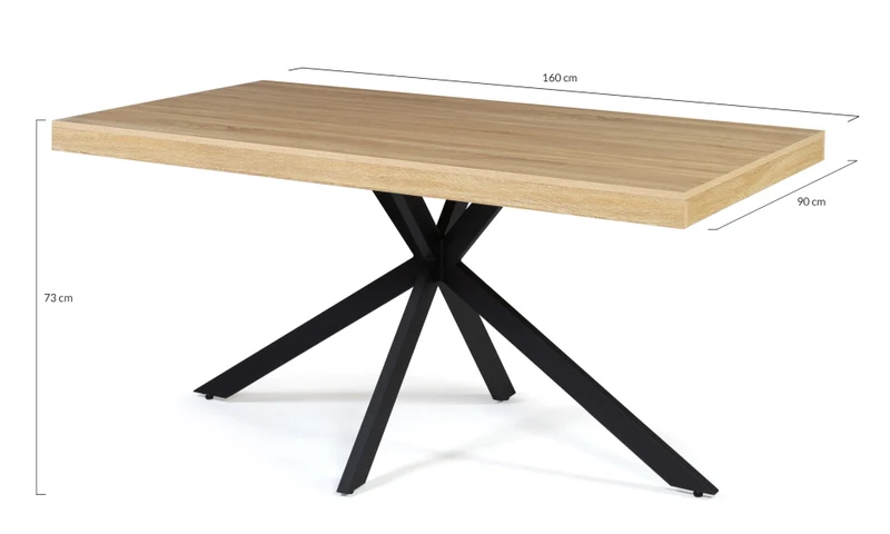 Table repas Spider 160cm plateau bois et pieds croisés noirs
