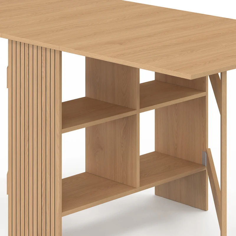 Table à manger dépliable Faustine avec rangement intégré bois et lattes 150cm