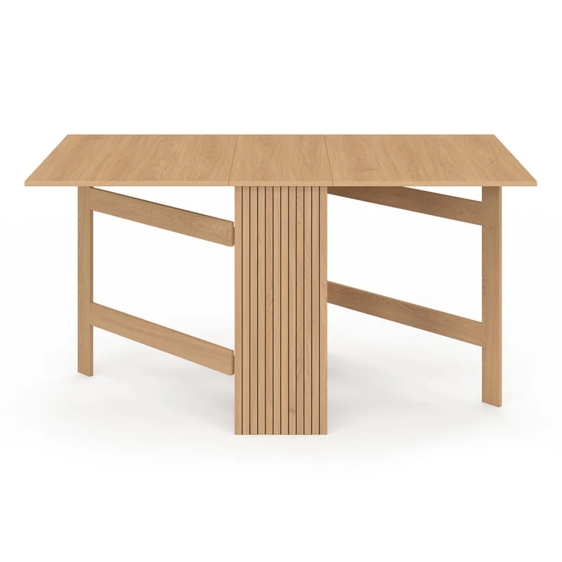 Table à manger dépliable Faustine avec rangement intégré bois et lattes 150cm