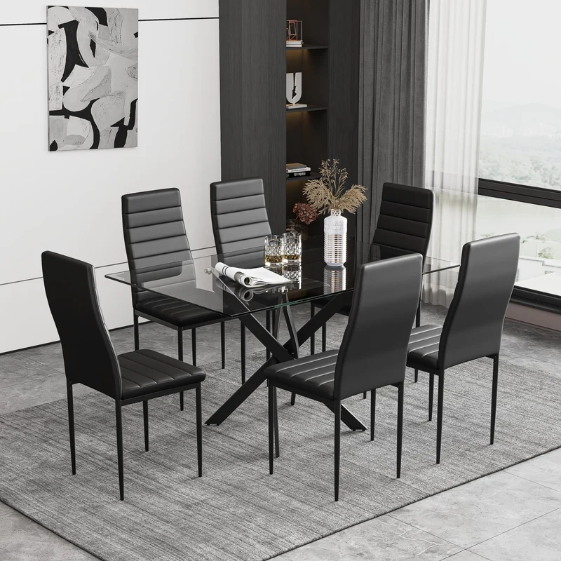 GOLDFAN Table en Verre Trempé Salle à Manger de Cuisine Moderne, Une Table à Manger Noir pour 4 Personnes,110 cm, Noire