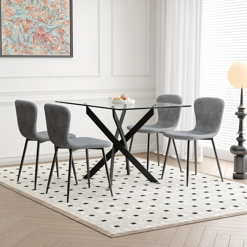 GOLDFAN Table en Verre Trempé Salle à Manger de Cuisine Moderne, Une Table à Manger Noir pour 4 Personnes,110 cm, Noire