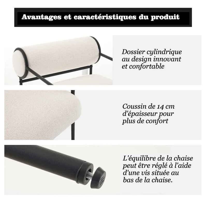 Mingone Fauteuil Salon Design Fauteuil Laine en Métal avec Dossier Confortable Chaise D'appoint avec Accoudoirs Chaise Rembourré pour Salon Chambre, Blanc
