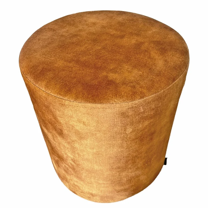 Meubletmoi Pouf/Repose-Pieds Rond D. 32 cm en Tissu Velours Jaune Moutarde – élégant et Compact – Joel