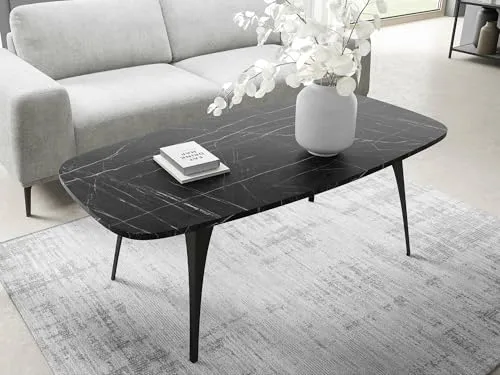 Comfivo Table Basse Oswego 125 Métal Marbre Noir