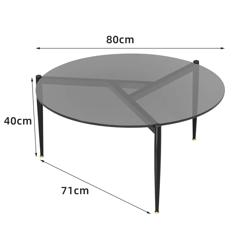 Artloge Table Basse Salon Ronde: Meuble de Salon en Verre Trempé et Métal Table Basse Design Moderne pour Bureau Chambre 80 x 40 cm