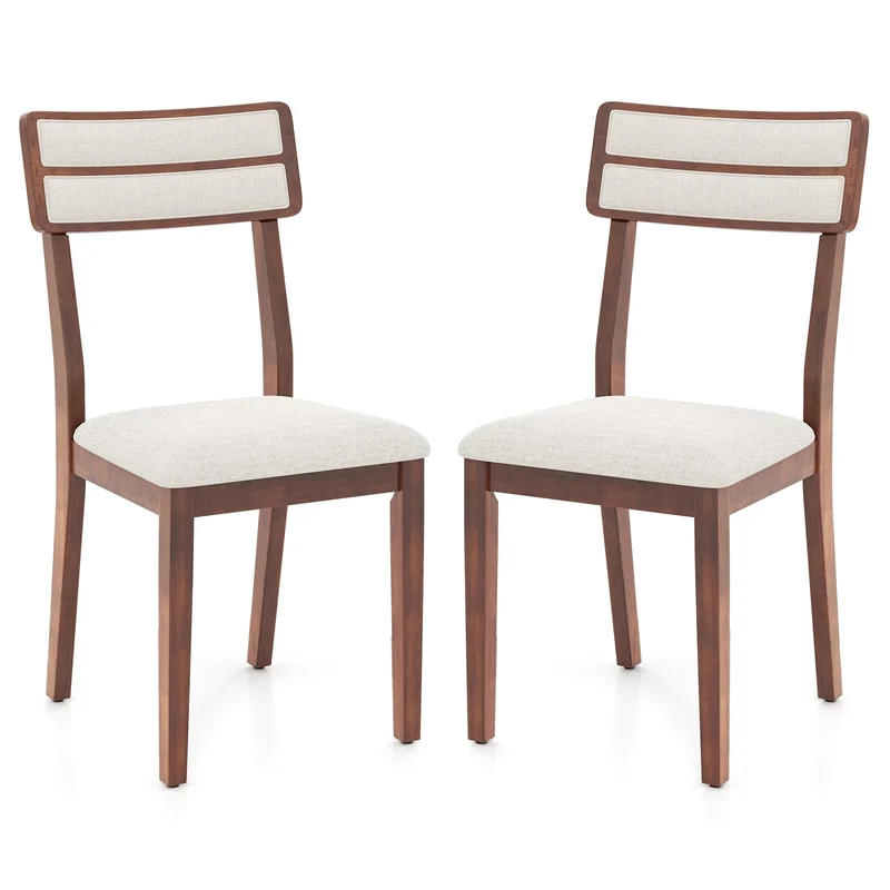 COSTWAY Chaise Salle a Manger Lot de 2, Chaises Hautes avec Dossier Haut, Siège Rembourré, Pieds en Bois de Caoutchouc, Fauteuil Salle a Manger sans Accoudoirs, Charge 180 KG (Noyer)