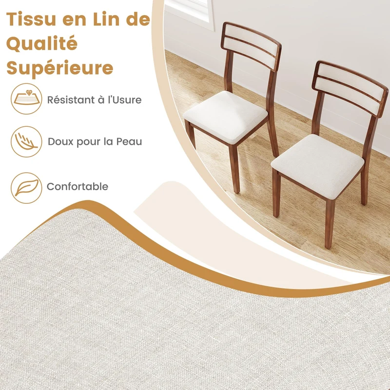 COSTWAY Chaise Salle a Manger Lot de 2, Chaises Hautes avec Dossier Haut, Siège Rembourré, Pieds en Bois de Caoutchouc, Fauteuil Salle a Manger sans Accoudoirs, Charge 180 KG (Noyer)
