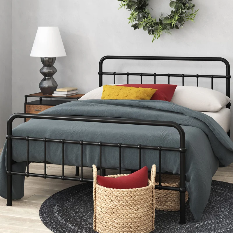 Zinus Florence lit 160 x 200 cm - 30 cm de hauter - Lit King - Cadre de lit Plateforme en métal avec tête et Pied de lit - Noir