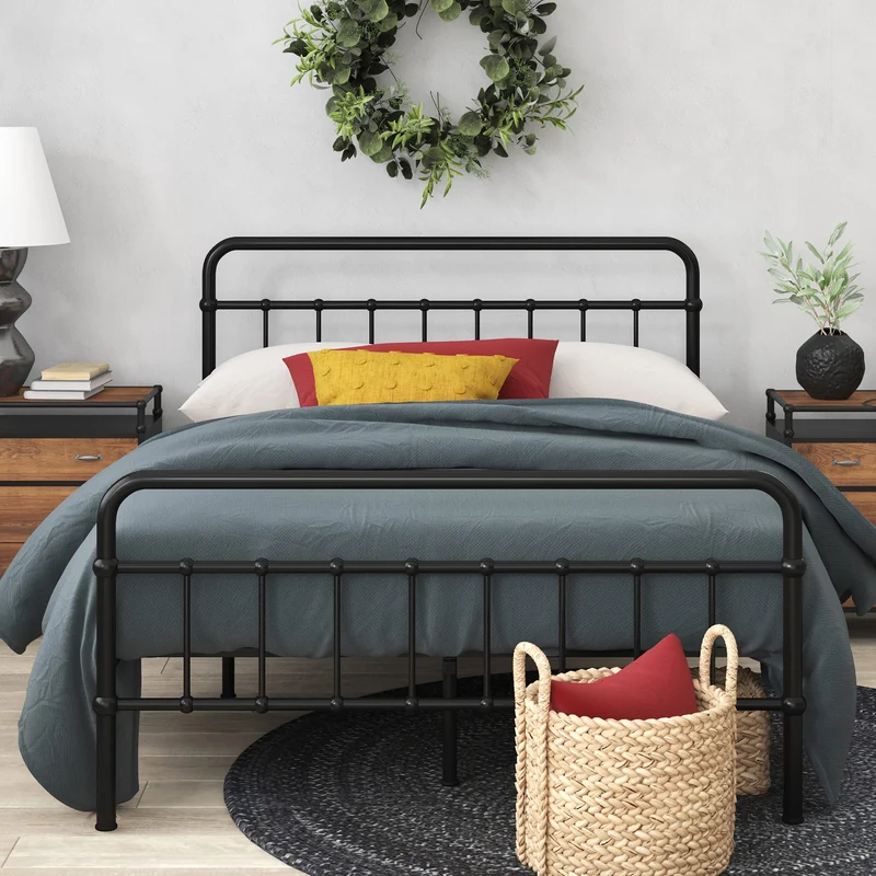 Zinus Florence lit 160 x 200 cm - 30 cm de hauter - Lit King - Cadre de lit Plateforme en métal avec tête et Pied de lit - Noir