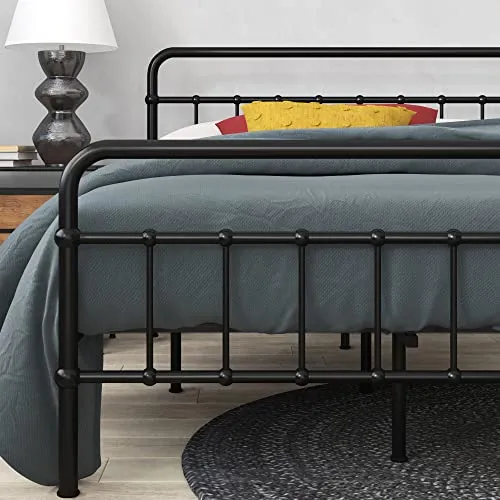 Zinus Florence lit 160 x 200 cm - 30 cm de hauter - Lit King - Cadre de lit Plateforme en métal avec tête et Pied de lit - Noir