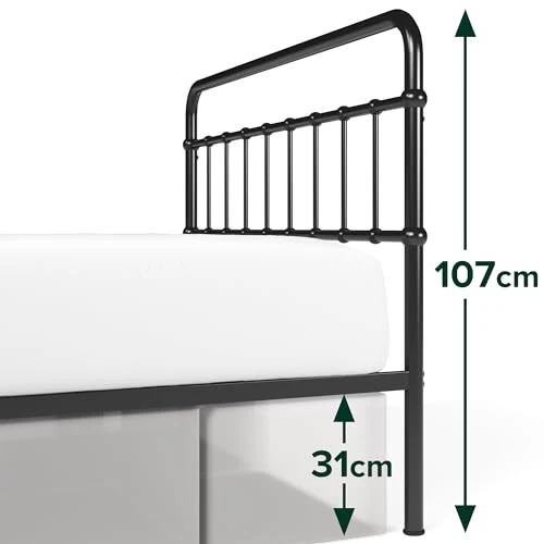 Zinus Florence lit 160 x 200 cm - 30 cm de hauter - Lit King - Cadre de lit Plateforme en métal avec tête et Pied de lit - Noir