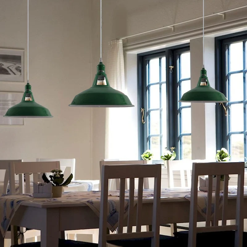 Métal Vintage Suspensions Luminaires Retro Plafonniers Luminaire Edison de Culot E27 Suspensions Eclairage de Plafond Suspensions Luminaires Lampe (Sans Ampoule, Vert)