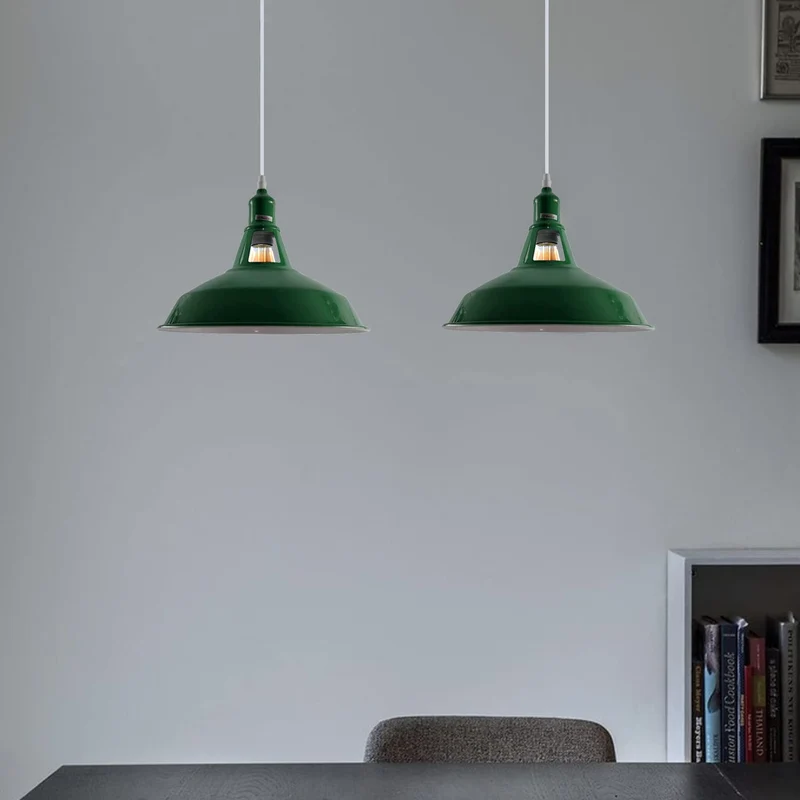 Métal Vintage Suspensions Luminaires Retro Plafonniers Luminaire Edison de Culot E27 Suspensions Eclairage de Plafond Suspensions Luminaires Lampe (Sans Ampoule, Vert)