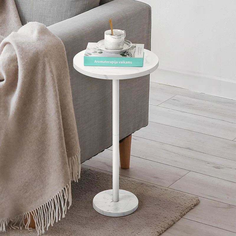 Smusei Table Basse Ronde Noire avec Base en Marbre - Table d'Appoint de 32 cm pour Canapé, Salon, Chambre à Coucher et Petit Espace - Blanche