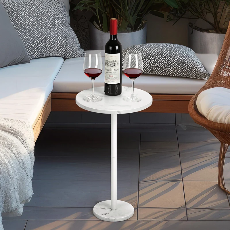 Smusei Table Basse Ronde Noire avec Base en Marbre - Table d'Appoint de 32 cm pour Canapé, Salon, Chambre à Coucher et Petit Espace - Blanche