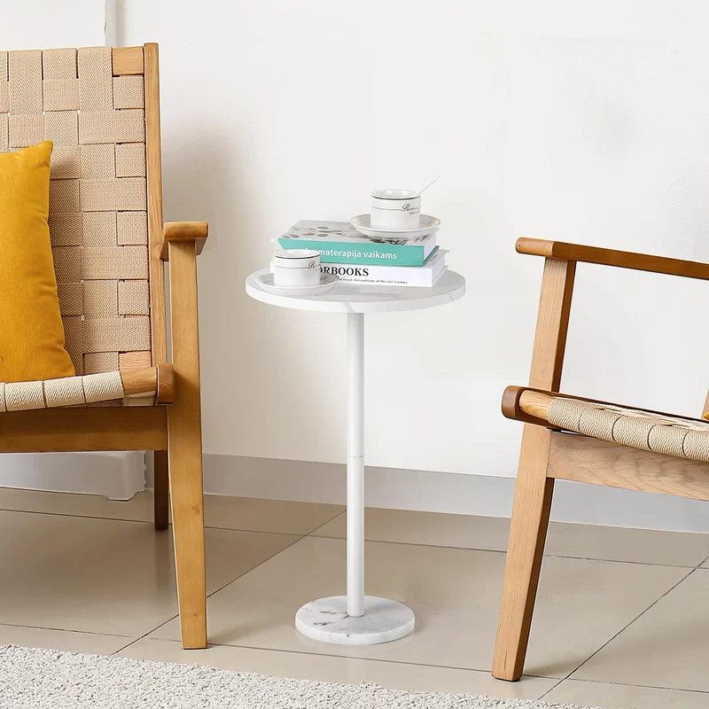 Smusei Table Basse Ronde Noire avec Base en Marbre - Table d'Appoint de 32 cm pour Canapé, Salon, Chambre à Coucher et Petit Espace - Blanche