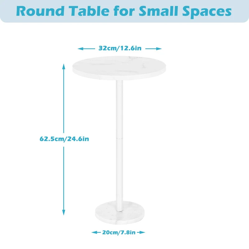 Smusei Table Basse Ronde Noire avec Base en Marbre - Table d'Appoint de 32 cm pour Canapé, Salon, Chambre à Coucher et Petit Espace - Blanche