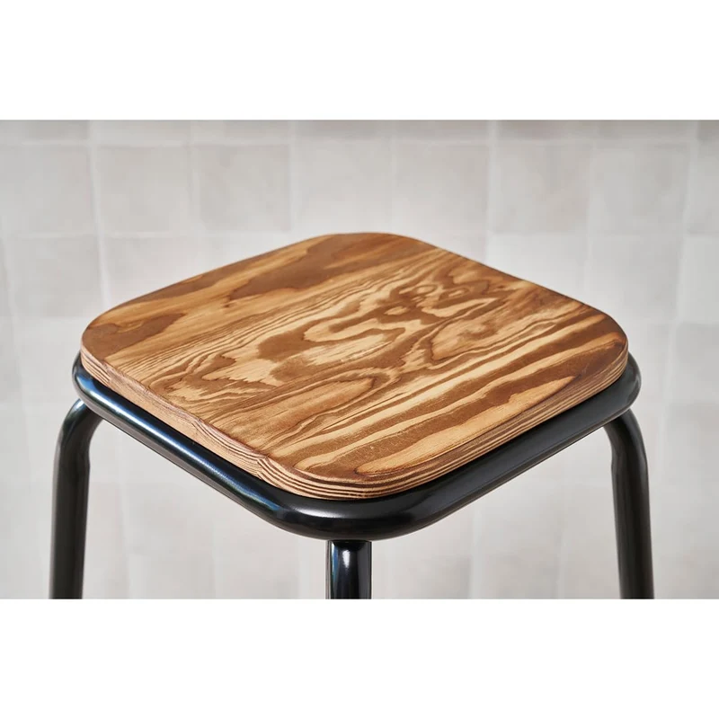 Miliboo Tabourets de Bar empilables Noir et Bois foncé H77.5 cm (Lot de 2) Memphis