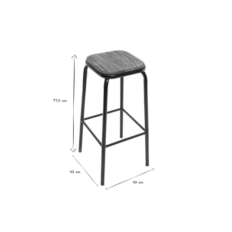 Miliboo Tabourets de Bar empilables Noir et Bois foncé H77.5 cm (Lot de 2) Memphis