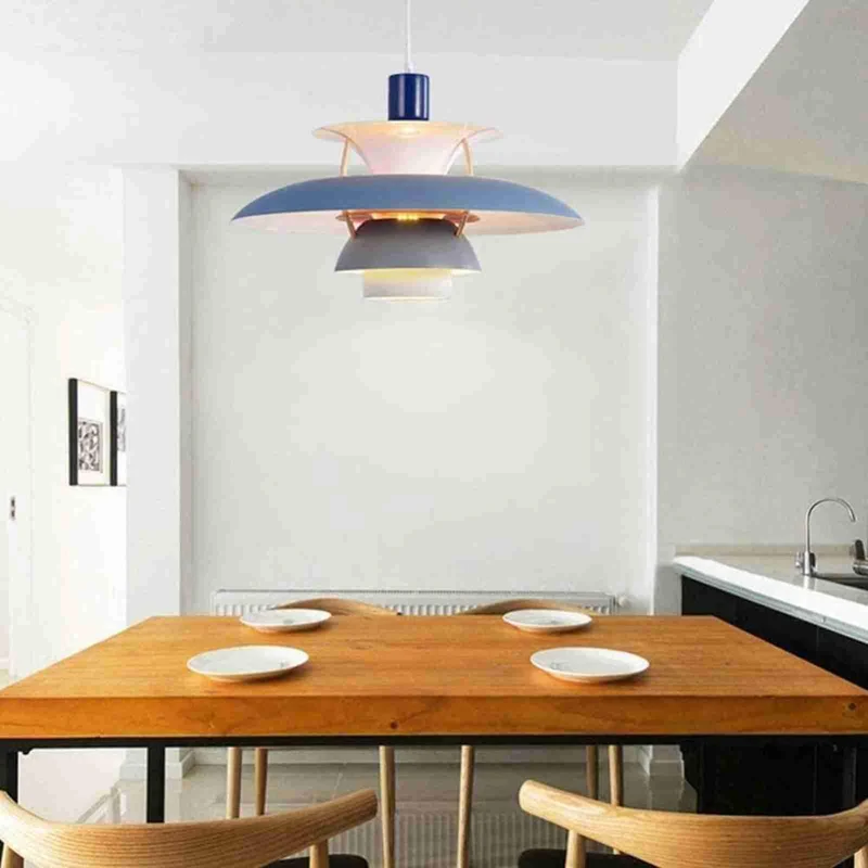 UIOPPOI Lampe Suspendue PH5 avec Douille Compatible E27 pour éclairage Moderne, Lustre en Aluminium de Style Nordique pour décoration de Maison et de Restaurant, 40 cm, Bleu