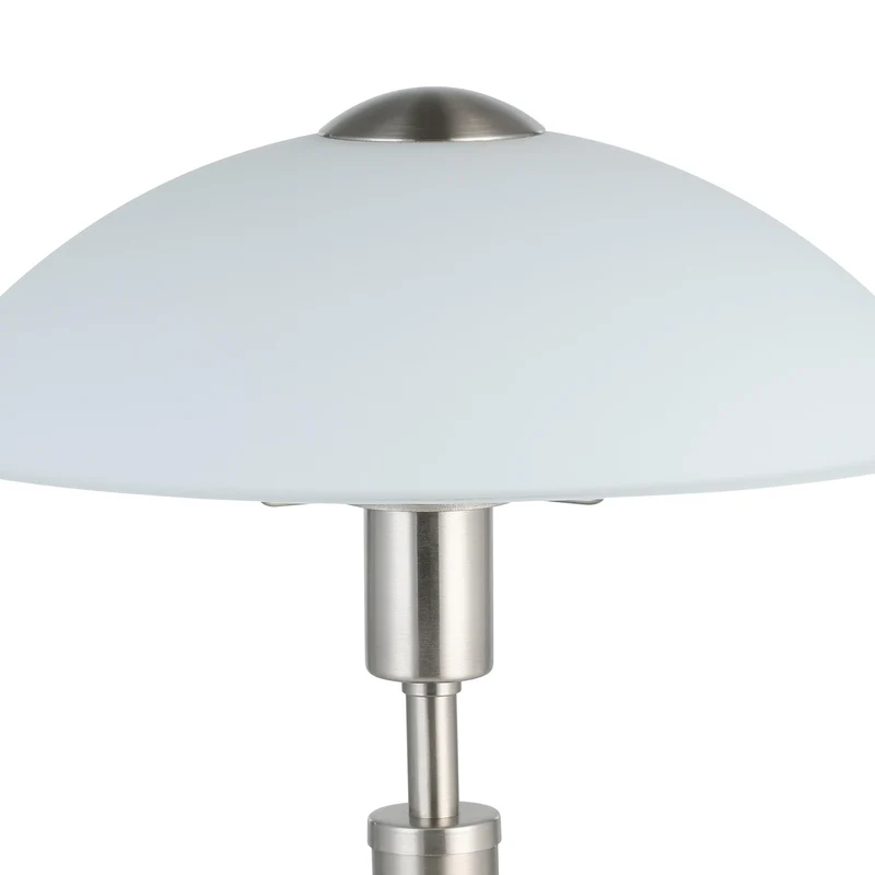 Eglo Lampe à poser SOLO 1, 1 lampe de table à flamme, matériau : acier, couleur : nickel mat, verre : blanc satiné, douille : E14, variateur tactile inclus