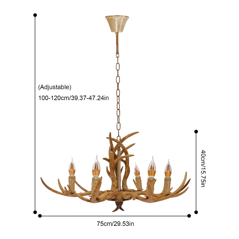 Gorgivous Lustre rustique en bois de cerf à 6 têtes, éclairage de lustre en corne de cerf de Style country rétro pour salon Bar cuisine salle à manger