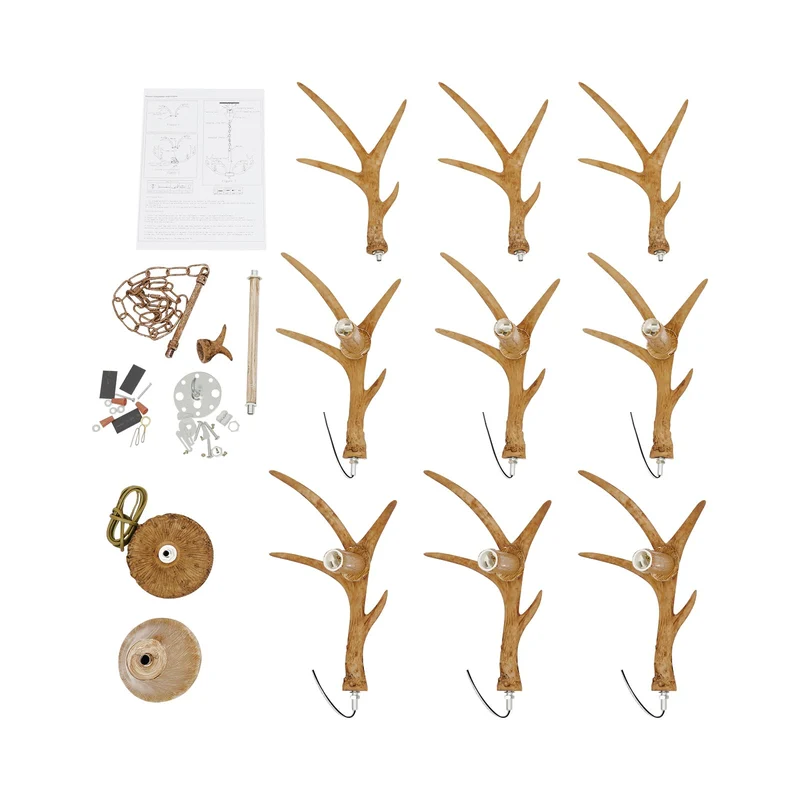 Gorgivous Lustre rustique en bois de cerf à 6 têtes, éclairage de lustre en corne de cerf de Style country rétro pour salon Bar cuisine salle à manger