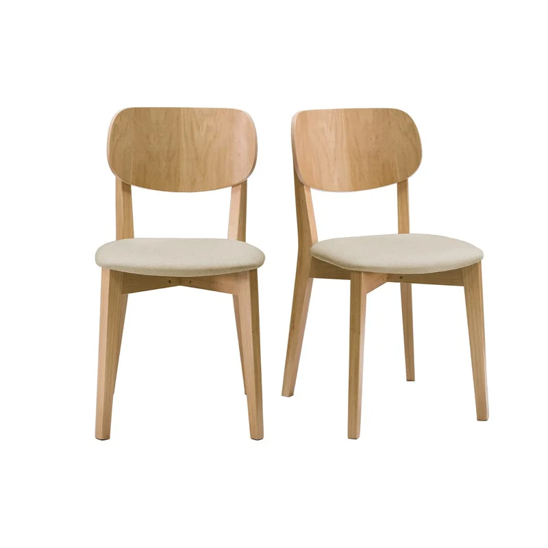 Miliboo Chaises Vintage en Bois Clair chêne et Tissu Beige (Lot de 2) Lucia