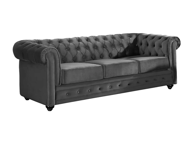 Vente-unique - Canapé 3 Places Chesterfield - Velours Anthracite