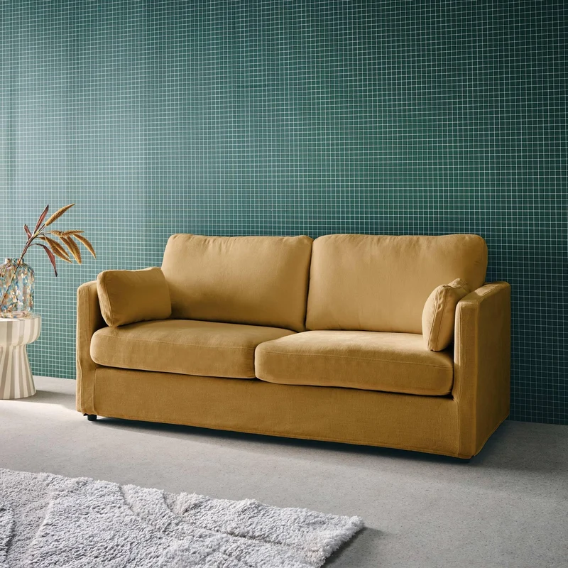 sweeek - Canapé 2 Places déhoussable Tissu Ocre L 198 x P 88 x H 85cm - Neo