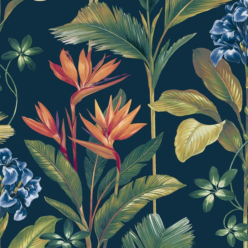 Oliana Papier Peint Floral Bleu Marine Belgravia 8487