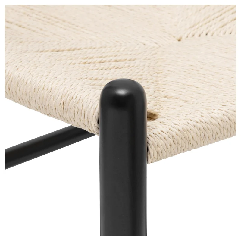 Lot de 2 chaises Y en bois massif du milieu du siècle – Design Wishbone – Chaises de salle à manger avec accoudoirs et assise en chanvre en frêne et finition noyer (noir)