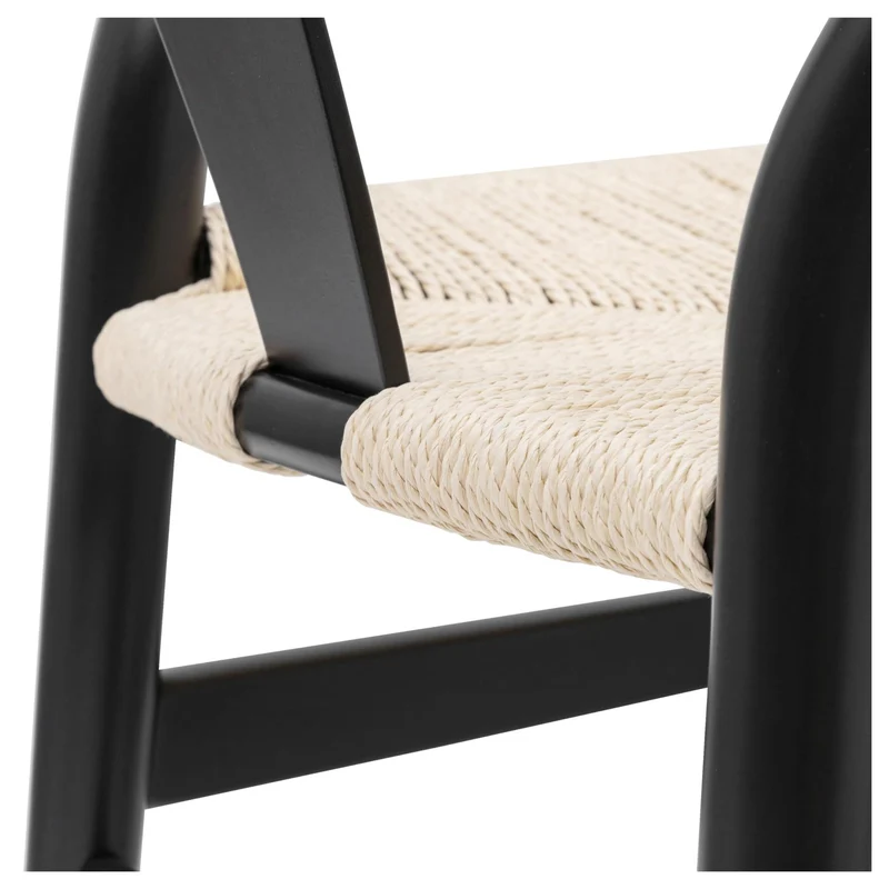 Lot de 2 chaises Y en bois massif du milieu du siècle – Design Wishbone – Chaises de salle à manger avec accoudoirs et assise en chanvre en frêne et finition noyer (noir)