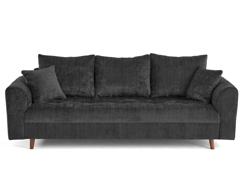 Lisa Design - Rune - canapé Droit 3 Places en Velours texturé, Gris Anthracite