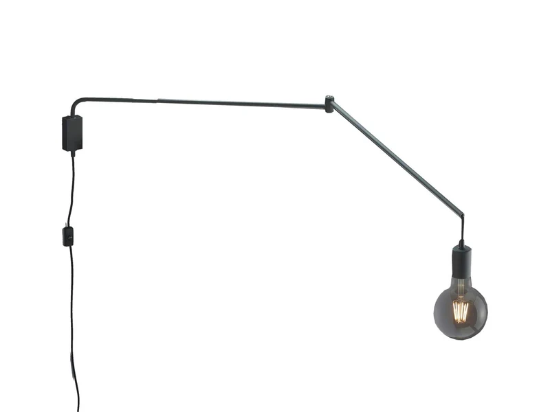 Applique murale orientable avec prise et interrupteur, noir saillie max. 150 cm