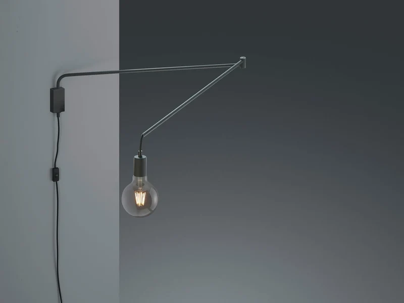 Applique murale orientable avec prise et interrupteur, noir saillie max. 150 cm