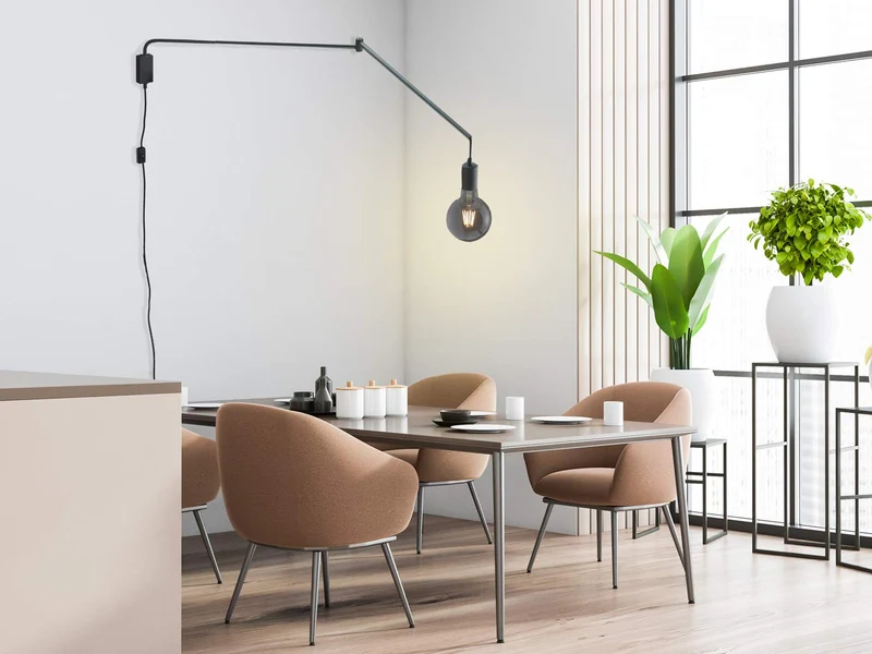 Applique murale orientable avec prise et interrupteur, noir saillie max. 150 cm