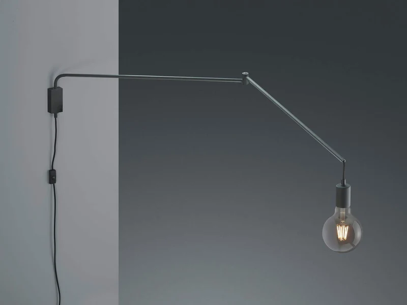 Applique murale orientable avec prise et interrupteur, noir saillie max. 150 cm