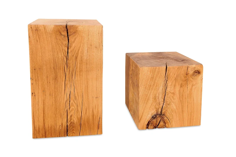 MS FACTORY Bloc de Chêne Massif - Cube en Bois - Rondin de Bois - Bout de Canapé, Colonne de Decoration, Support en Bois, Table Basse Bois, Piédestal pour Fleurs, Table de Chevet - 35 x 35 x 45 cm