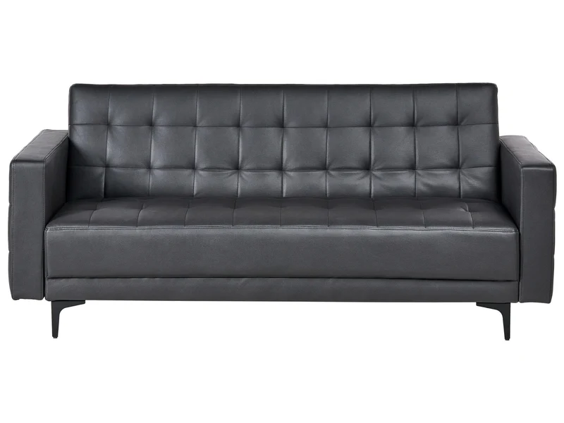 Canapé Convertible 3 Places en Cuir PU Noir Elégant Capitonnage Décoratif Aberdeen