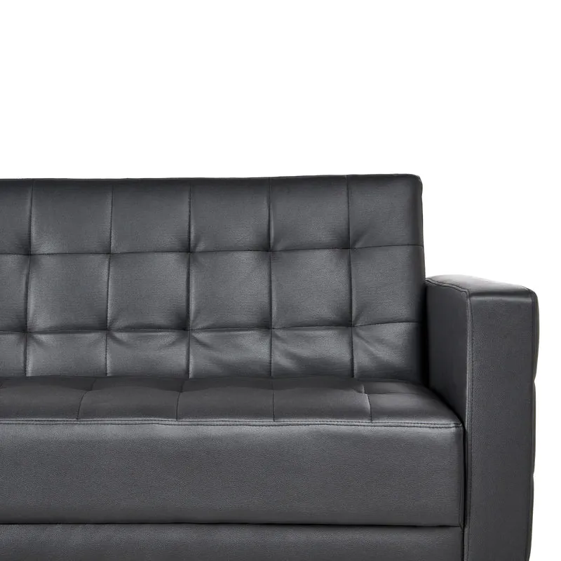 Canapé Convertible 3 Places en Cuir PU Noir Elégant Capitonnage Décoratif Aberdeen