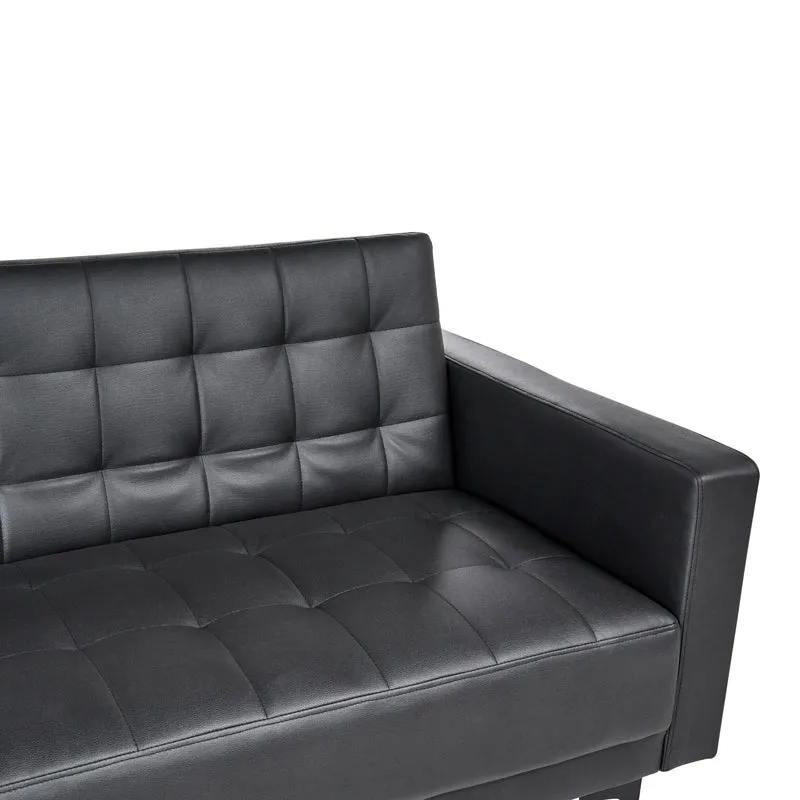 Canapé Convertible 3 Places en Cuir PU Noir Elégant Capitonnage Décoratif Aberdeen