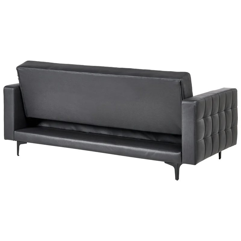 Canapé Convertible 3 Places en Cuir PU Noir Elégant Capitonnage Décoratif Aberdeen