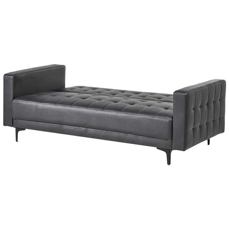 Canapé Convertible 3 Places en Cuir PU Noir Elégant Capitonnage Décoratif Aberdeen